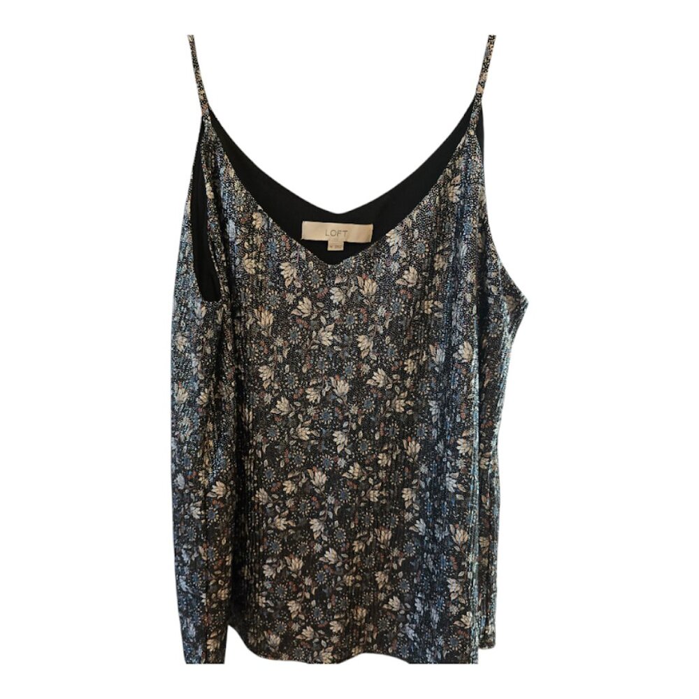 LOFT Black Floral Satin Tank Top